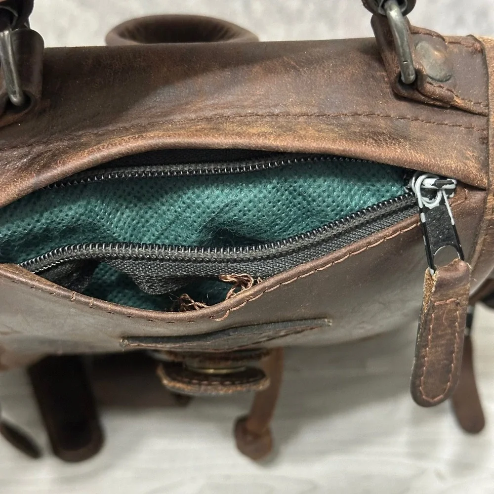 Vintage Tranco Backpack Women Small Brown Leather Multi Pocket Rucksack Bag‎